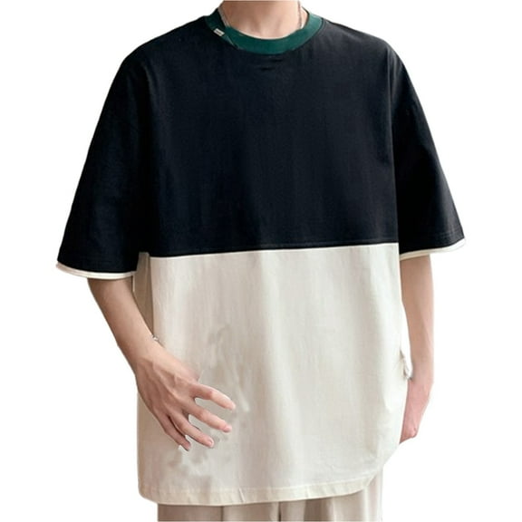 VNKIDY Mens T-Shirt Oversized Two Tone Short Sleeve Crewneck Tees Color Block Loose Fit Breathable Tops For Casual Daily Streetwear Fashionable Top