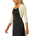 thumbnail image 5 of INSPIRE CHIC Women's Semi Sheer Tops Elegant 3/4 Sleeves Cardigan Bolero Shrug 3XL Apricot, 5 of 7