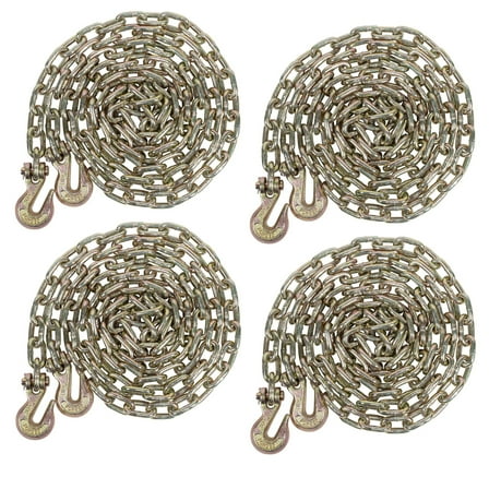 4 Pack 5/16 Inch x 12 FT Grade 70 Binder Chain with Clevis Grab Hooks - G70 Transport Tow Chain - 4,700 Lbs Working Load Limit
