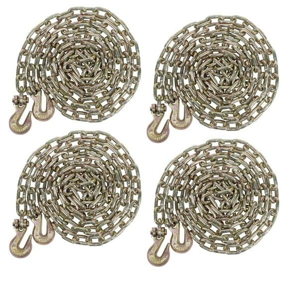 4 Pack 5/16 Inch x 12 FT Grade 70 Binder Chain with Clevis Grab Hooks - G70 Transport Tow Chain - 4,700 Lbs Working Load Limit
