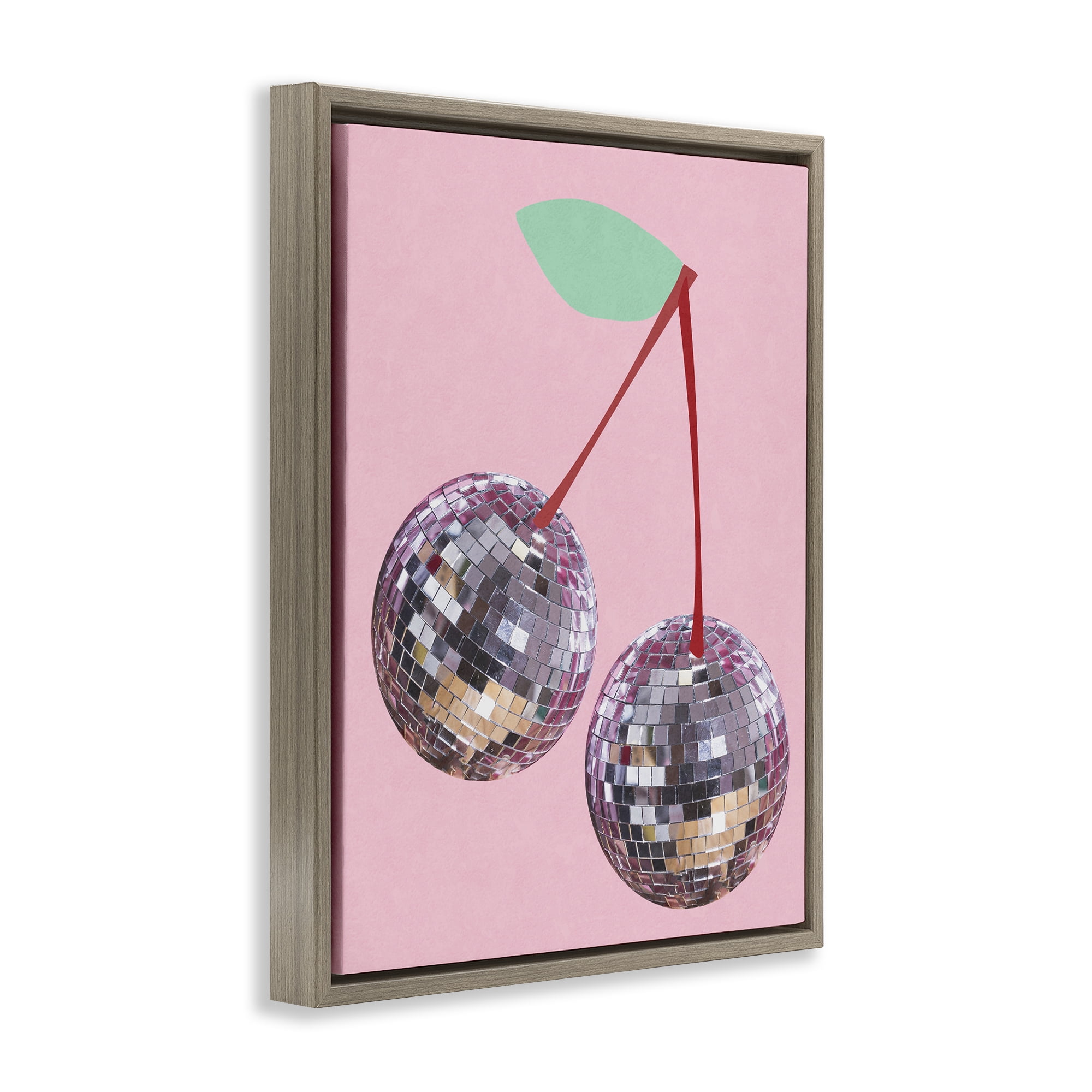 Stupell Industries Disco Ball Cherries Novelty & Humor Painting Brown Floater Framed Canvas Art Print Wall Art, 17 x 21