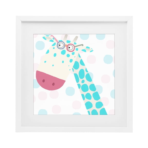 Stupell Industries Contemporary Electric Blue Giraffe White Framed Print Under Glass, 16 x 16, by Carla Daly