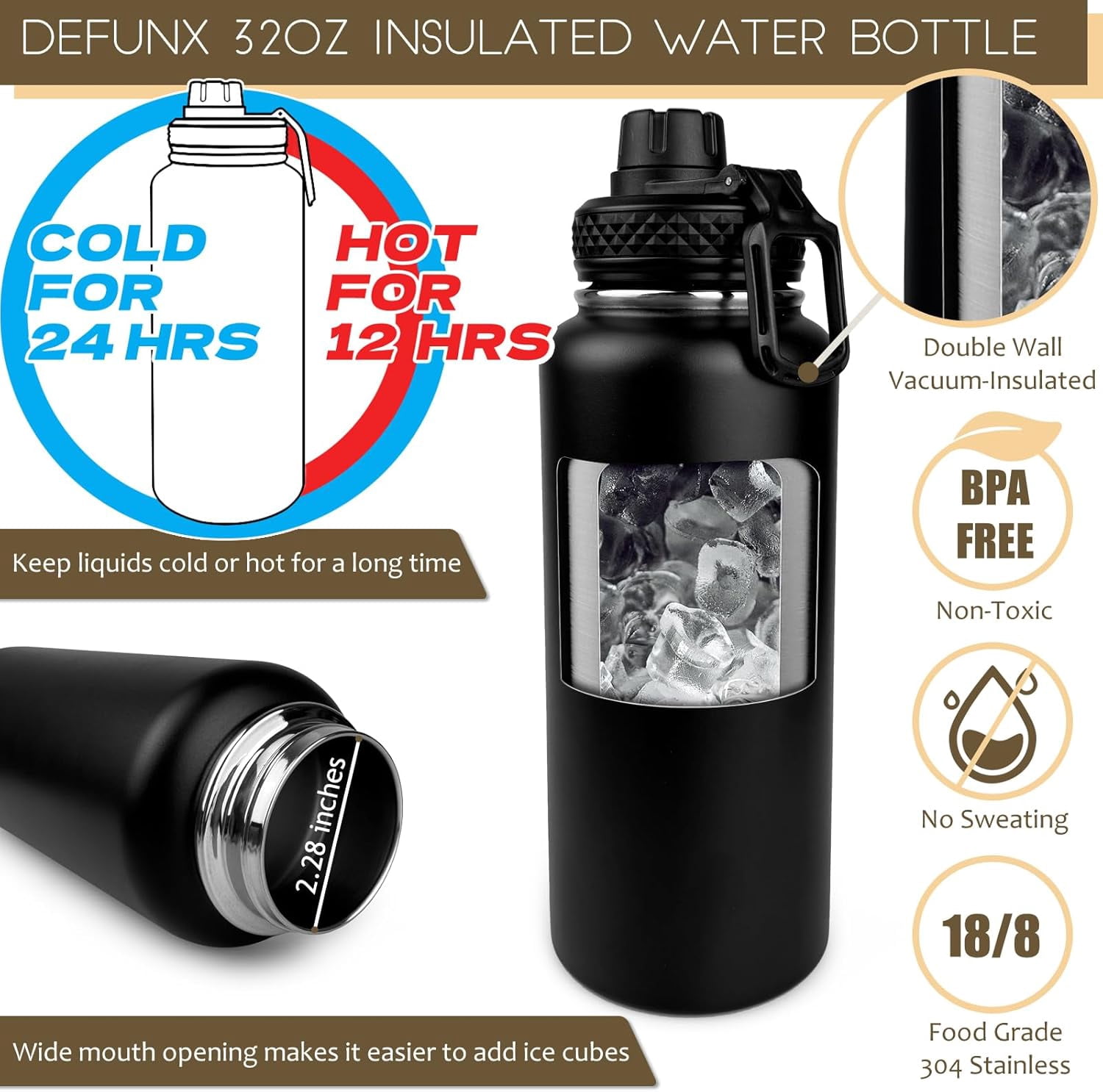 64 Oz Water Bottle Gym Water Bottles for Men Half Gallon Insulated Water Jug with Sleeve and Strap Stainless Steel Large Sports Bottle Workout Hiking