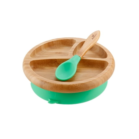 Avanchy Bamboo Stay Put Suction Baby Plate + Spoon