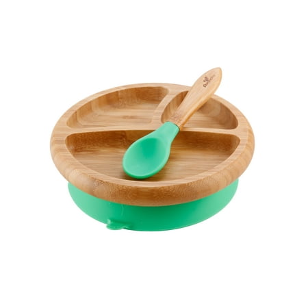 - Avanchy Bamboo Stay Put Suction Baby Plate + Spoon Green