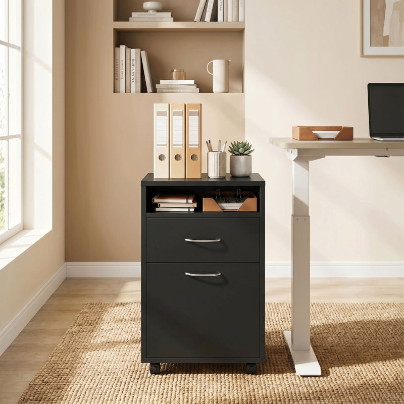 Alvantor Mobile Printer Storage Cabinet with Drawer & Cabinet, Rolling Organizer on Wheels 15.7"W x 13.8"D x 23.6"H Black