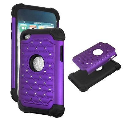 For Apple Ipod Touch 4 4th Purple Bling Hybrid Drop Protective Shock Proof Shock Absorb Enhanced Bumper Dual Layer Designer Case Shield Rhinestone Plane Case Hard