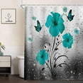 thumbnail image 5 of Teal Gray Floral Flower Shower Curtain, Rustic Farmhouse Butterflies Fabric Shower Curtain Accessories, Turquoise Decorations Bathroom Set Decor,Cute Bubbles Modern Bathroom Curtain, 69X70in, 5 of 5