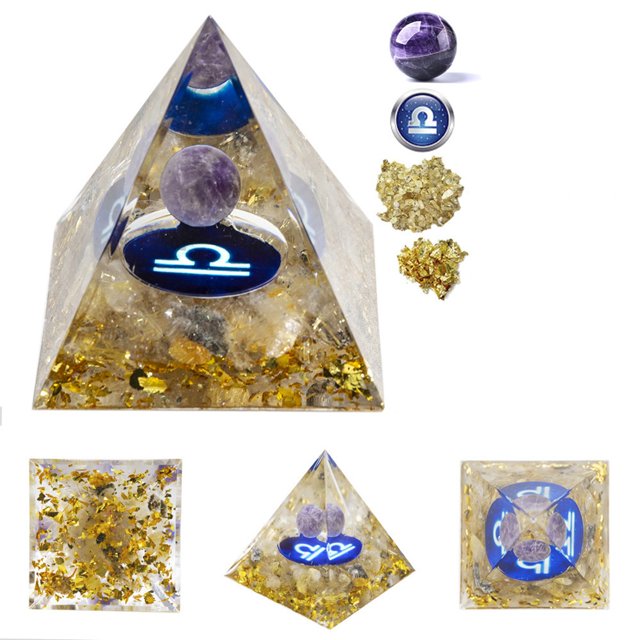 Pyramid for Positive Energy, 1.96 Inch Amethyst Crystal Ball Handmade Pyramid, Protection Crystals Energy Generator for Stress Reduce Healing Meditation Attract Wealth Lucky
