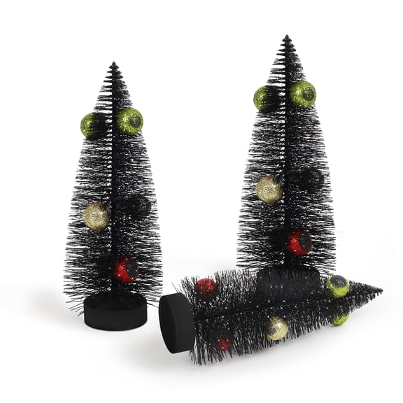 8" Mini Black Halloween Tree with Glitter Ball Ornaments, Small Artificial Tabletop Tree for Halloween Home Decor, Spooky Desktop Decoration