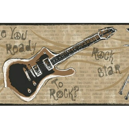 878868 Guitar Rock N Roll Blackbrown Wallpaper Border Je3639b