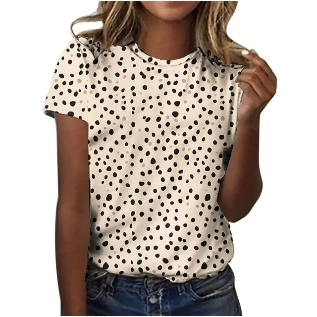 Pisexur Hauts d'Été pour Femmes, Blouses Habillées Décontractées pour Femmes Hauts à la Mode Chandail Décontracté Imprimé Manches Courtes Col Rond, Grandes Tailles pour Femmes Multicolore, 3TG