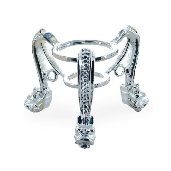 Quatrefoil Silver Tone Metal Egg Sphere Stand Holder Display