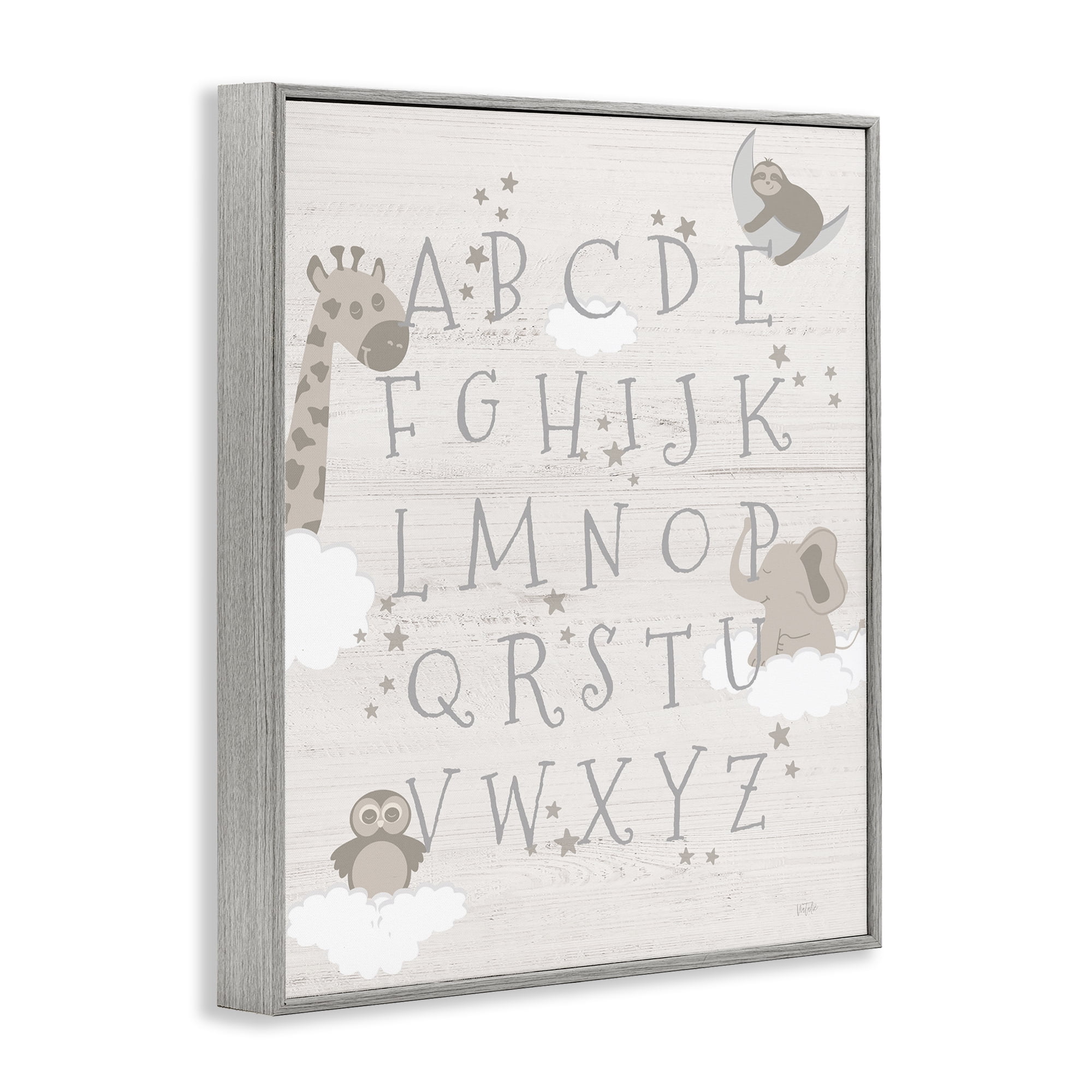 Stupell Industries Neutral Beige Alphabet Animals & Insects Painting Gray Framed Art Print Wall Art, 16 x 20