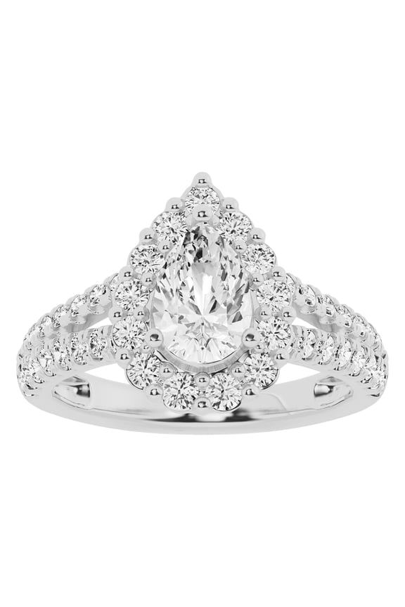 Unique Moments 2 Ctw Lab-Grown Pear Split Shank Halo Diamond Engagement Ring 10K White Gold