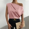 thumbnail image 2 of Womens Tops Tbopshirt Summer Tops for Women,Plus Size T Shirts,Womens Fashion Skew Collar Solid Casaul Tops T-shirt,Short Sleeve Blouses, 2 of 7