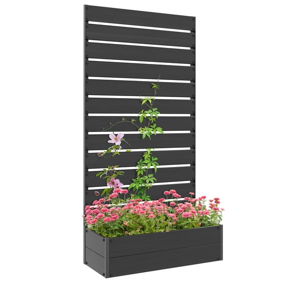 Outsunny Raised Garden Bed with Trellis for Climbing Plants & Vines, Black