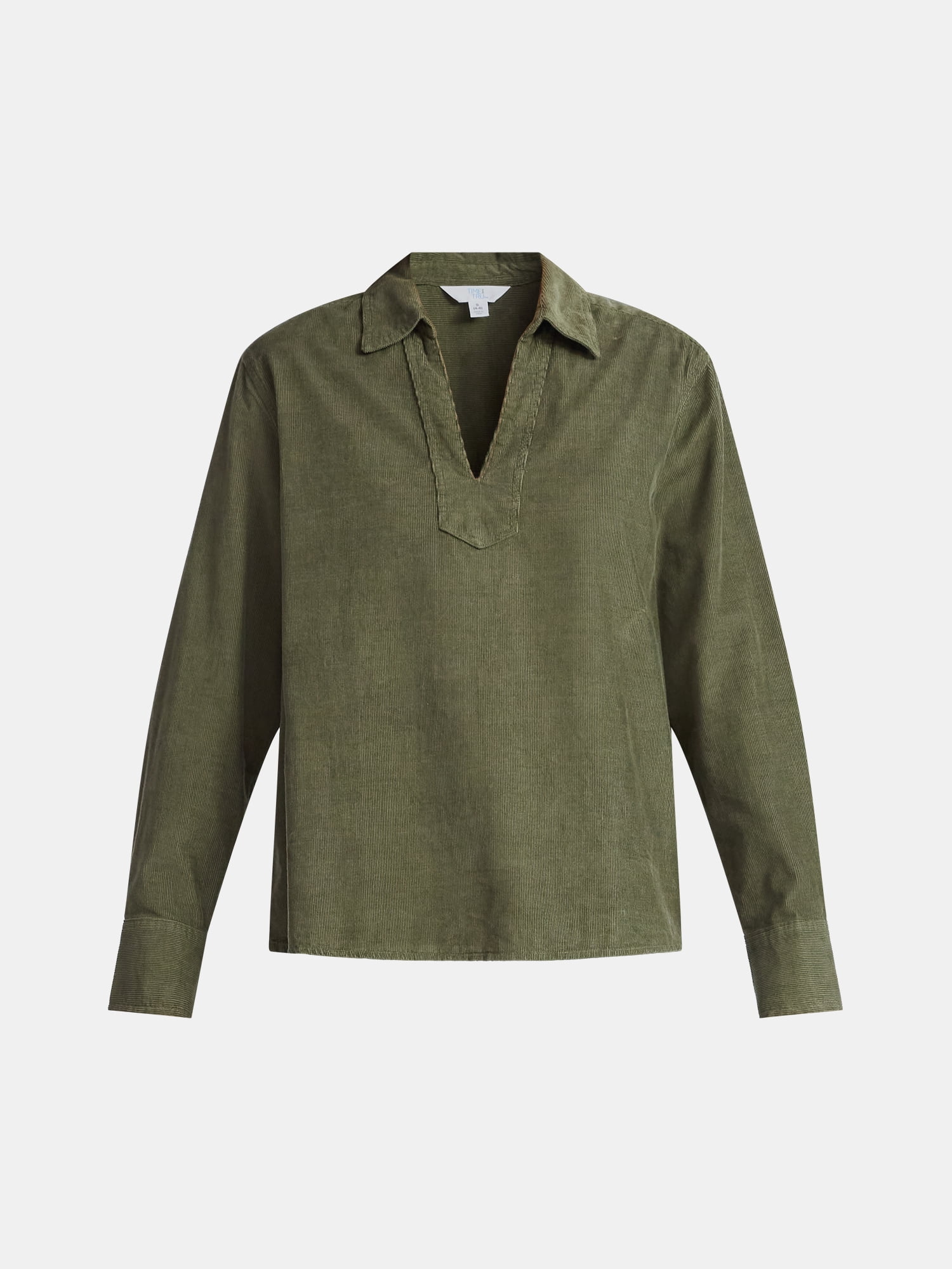 Time and Tru Women's Cotton Corduroy Popover Shirt with Long Sleeves, Sizes XS-XXXL