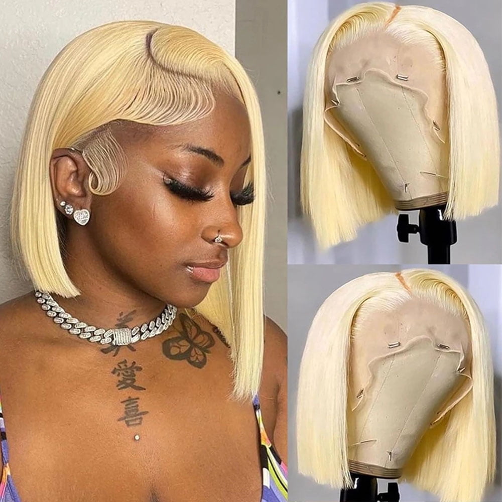 Blonde Bob Wigs for Black Women Short Human Hair Wig 13x6 613 Lace Front Wigs Human Hair Bob 180% Density Straight Blonde Lace Front Wig Pre Plucked
