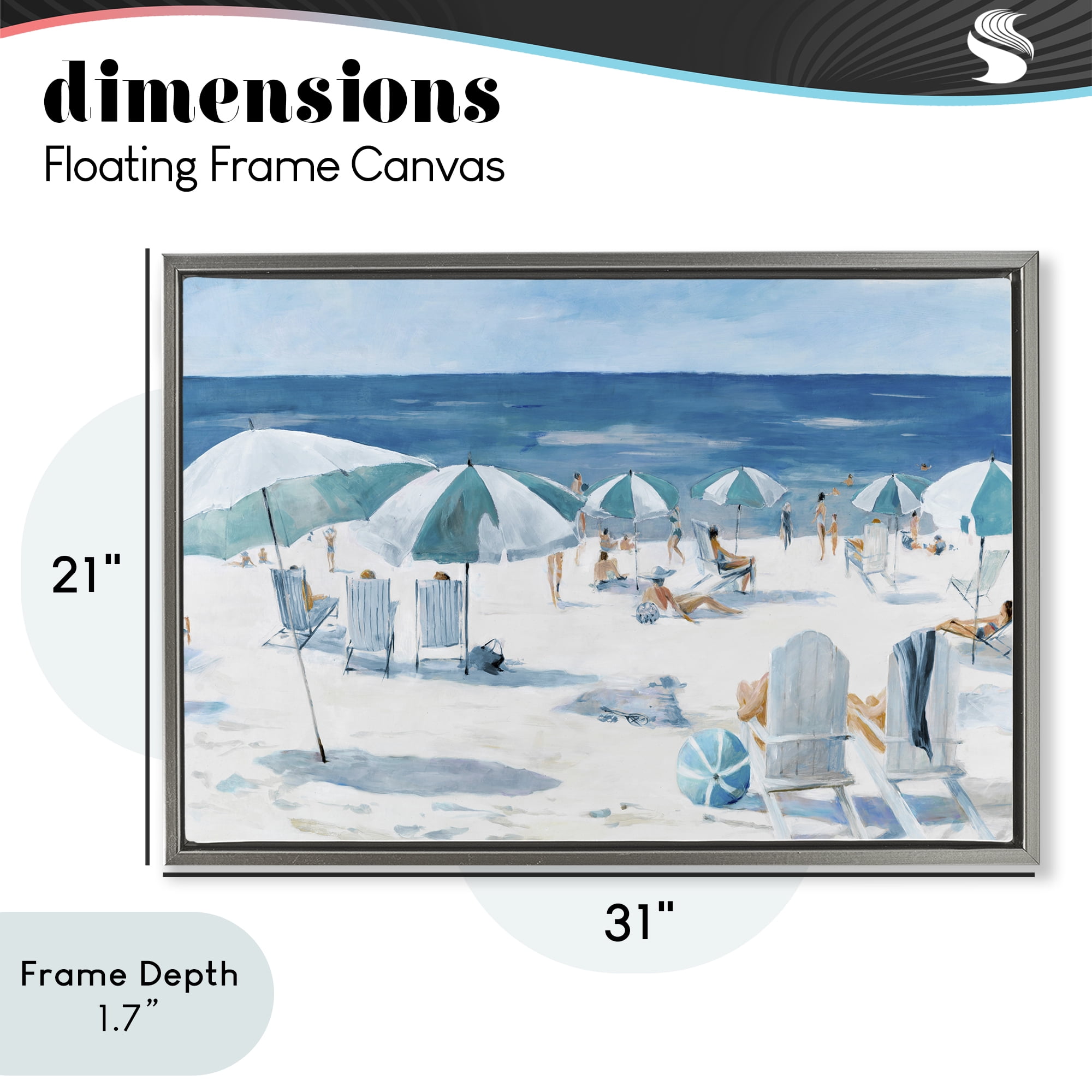 Stupell Industries Umbrella Beach Coastal Scene Gray Framed Floater Canvas Wall Art, design by Lorenzo Collective
