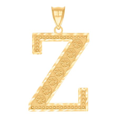10k Yellow Gold Unisex Initial Letter Z Charm Pendant Necklace 41.7x23.8mm Wide Pendant for Women