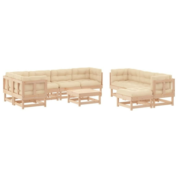 vidaXL 10 Piece Patio Lounge Set with Cushions Solid Wood