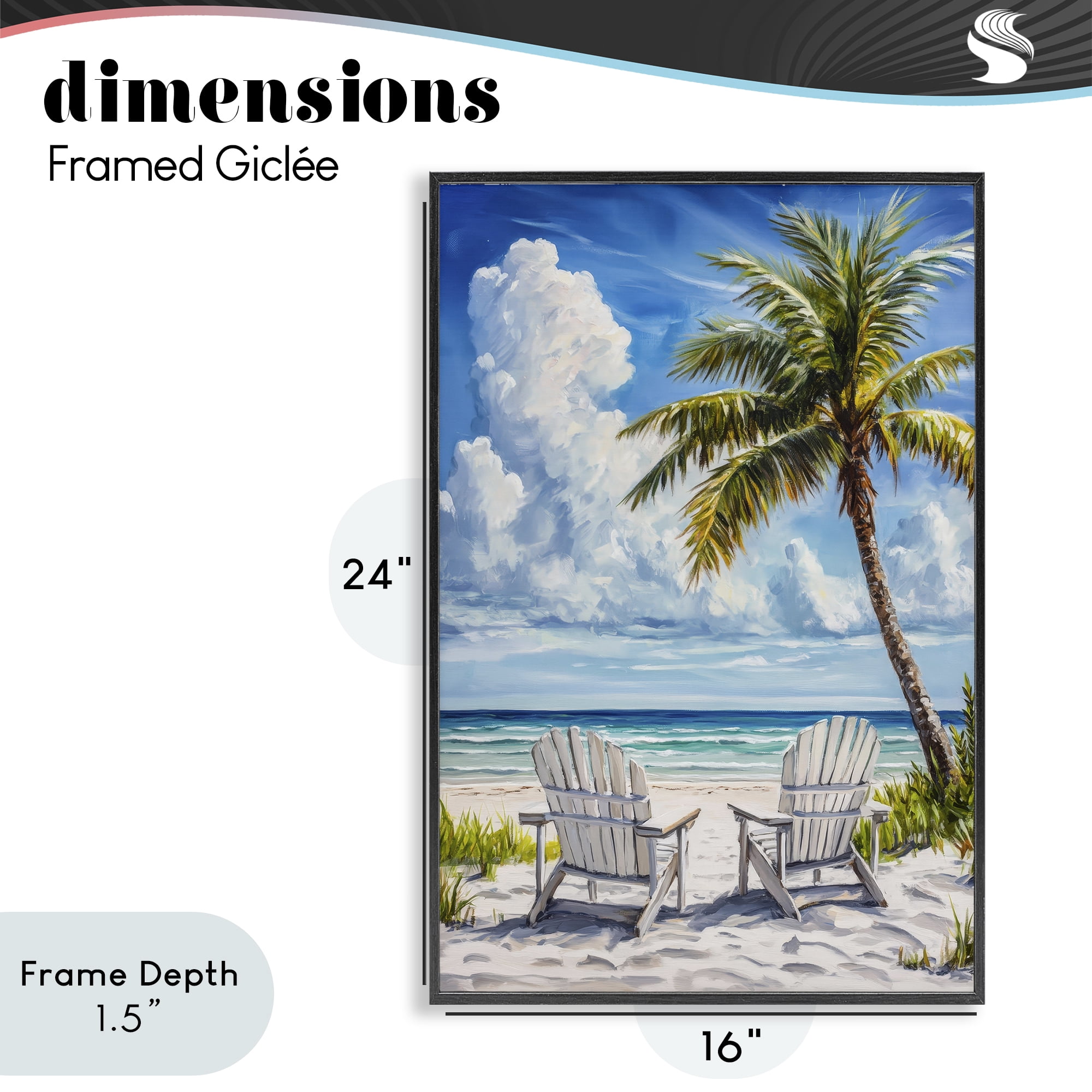 Stupell Industries Clouded Beach with Looming Palm Black Framed Giclee Art, design by Petal Prints Design