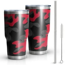 30oz Red Black Camo Classic Pattern Tumblers Stainless Steel Tumbler with Lid and Straw,Vacuum Insulated Double Wall Travel Tumbler Cups Mug with Cleaning Brush for Coffee,Tea