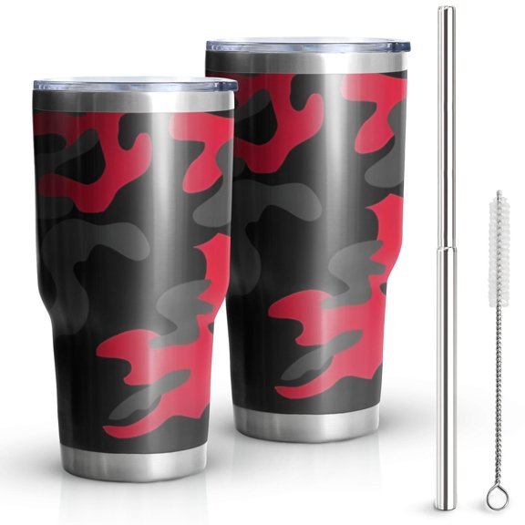 30oz Red Black Camo Classic Pattern Tumblers Stainless Steel Tumbler with Lid and Straw,Vacuum Insulated Double Wall Travel Tumbler Cups Mug with Cleaning Brush for Coffee,Tea