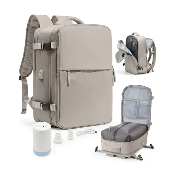 Vacuum Seal Compression Large Travel Backpack with Air Pump, Personal Item Airbag Carry on Backpacks Flight Approved, Airback Waterproof Work Compression Bags Travel Pump Business Laptop Suitcase