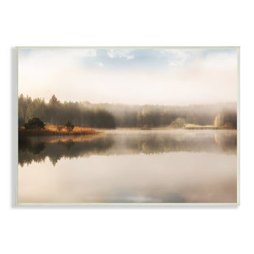 Stupell Indtries Autumn Lake Misty Landscape Distant Pine Tree Forest,15 x 10,Design by Irene Weisz