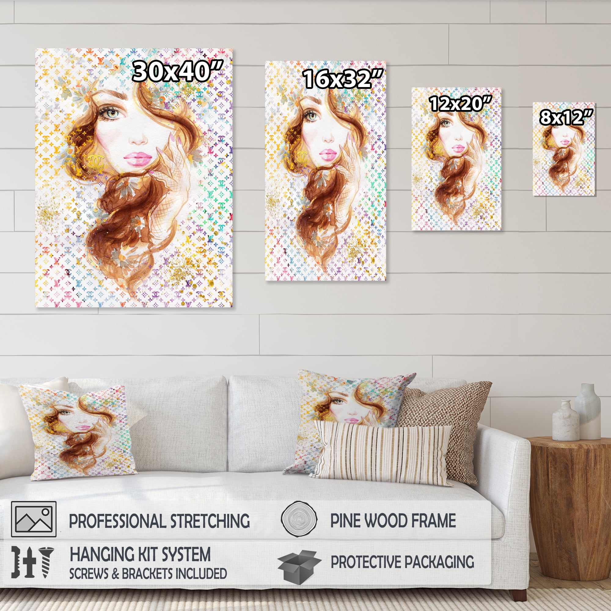 Designart Multi-Color Female Luxury Portrait II Canvas Wall Art
