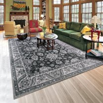 Lochas Vintage Floral Rugs Soft Accent Area Rug Fluffy Carpet for Bedroom Living Room Home Decor,4'x6',Gray