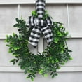 thumbnail image 4 of Greenery Wreath for Front Door,Spring Summer Green Leaf Wreath with Black and White Plaid Bow,All Year Round Wreaths,Indoors Outdoor Window Wall Porch Farmhouse Decor,Home Decoration,12", 4 of 5