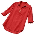 thumbnail image 7 of DENGDENG 3/4 Sleeve Linen Tops for Women Casual Button V Neck Collared Tunic Summer Spring Boho Blouses Outfits, #01 Red XL, 7 of 7