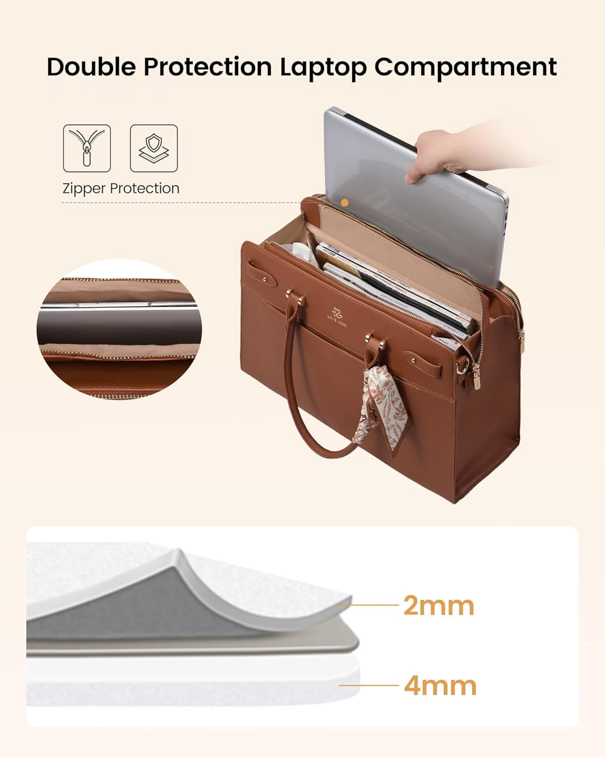 LOVEVOOK Laptop Tote Bag for Women, PU Leather Work Bag Waterproof Briefcase Handbag for Teacher Business with Silk Scarf