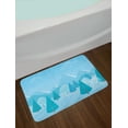 thumbnail image 2 of Northwoods Bath Mat, Christmas Forest Woodland with Mountains Abstract Pine Trees Alps Hiking, Plush Bathroom Decor Mat with Non Slip Backing, 29.5" X 17.5", Pale Blue and Teal, by Ambesonne, 2 of 2