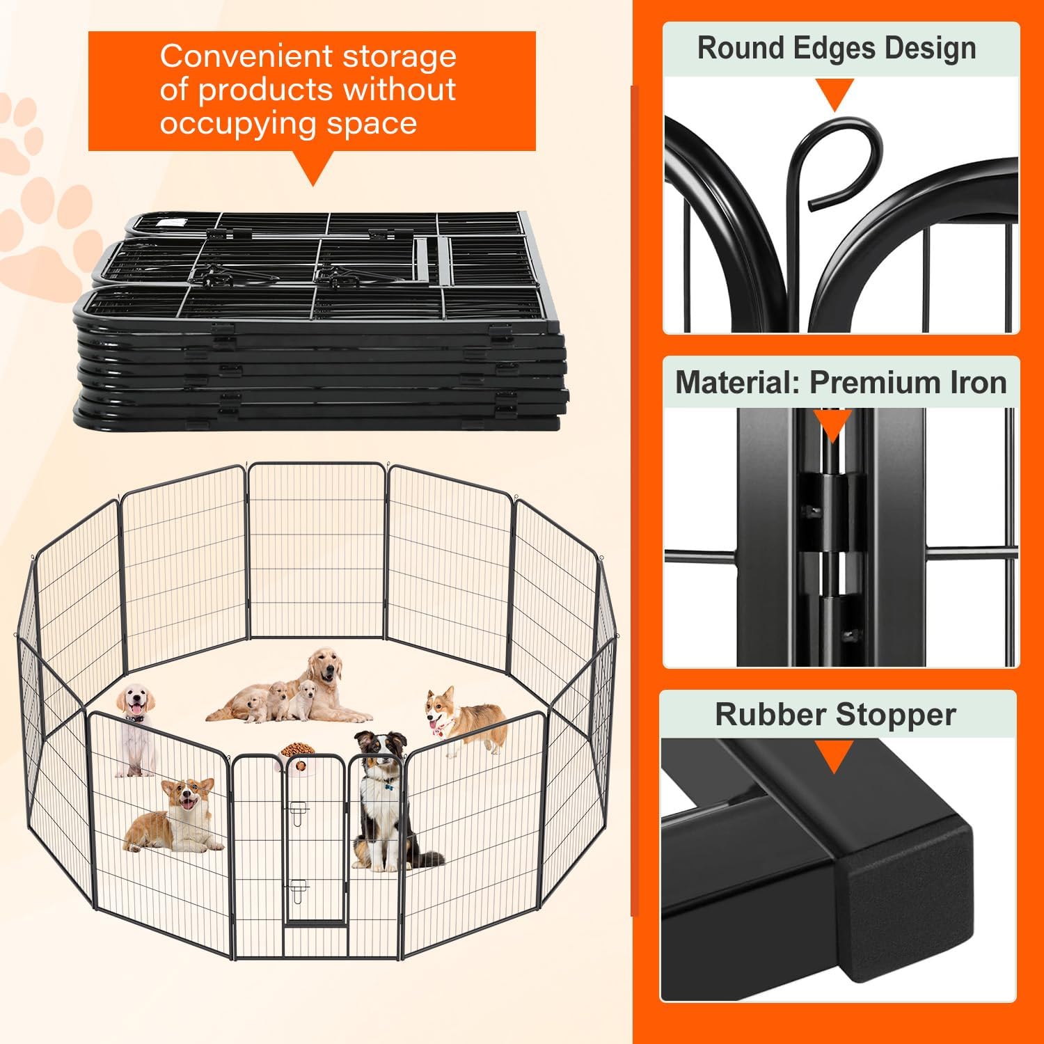 FDW 12 Panels 40 inch Black Folding Metal Exercise Pen, Heavy Duty Portable Fence Indoor Outdoor for Puppy