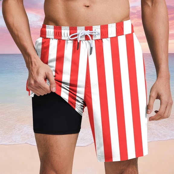 Vetsdori Dry Fit Shorts for Men Beach Short Pants Lining 2 in 1 Summer,Casual Swim Trunks Breathable Mens Shorts Elastic Waist,Size L