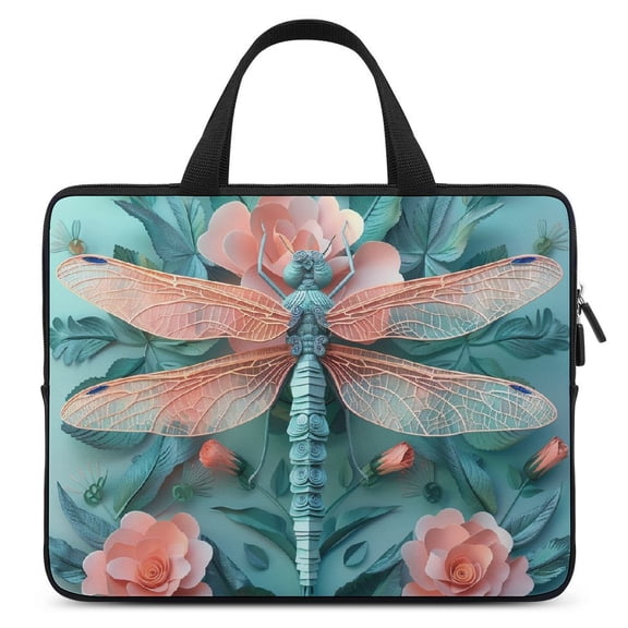 JRXY Dragonfly Flowers Laptop Bag Diving Fabric Soft Carrying Travel Case Idea Laptop Carrying Bag 10inch