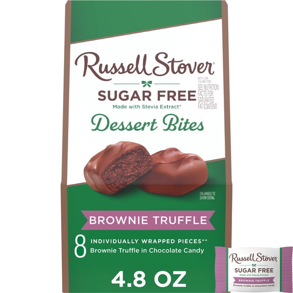 RUSSELL STOVER Sugar Free Brownie Truffle Dessert Bites in Chocolate Candy, 4.8 oz.
