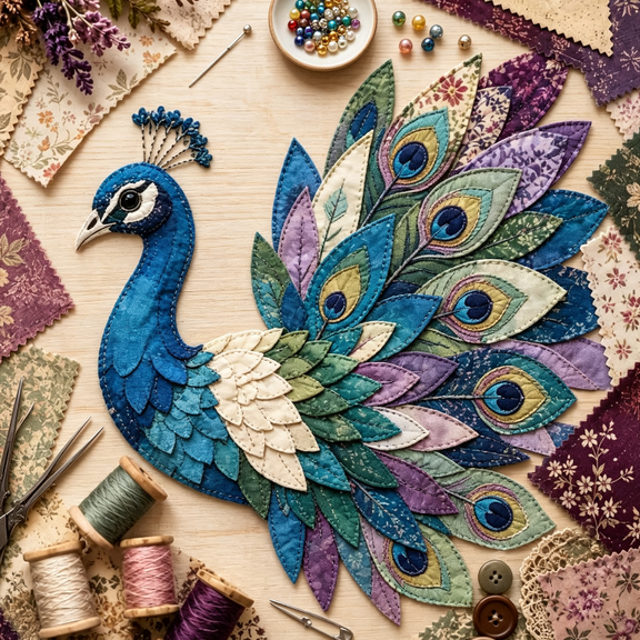 Beginner-Friendly 3D Patchwork Bird DIY Craft Kit, Vintage Floral Fabric Sewing Art Set for Beginners, Handmade Bird Wall Decor Craft Supplies Peacock