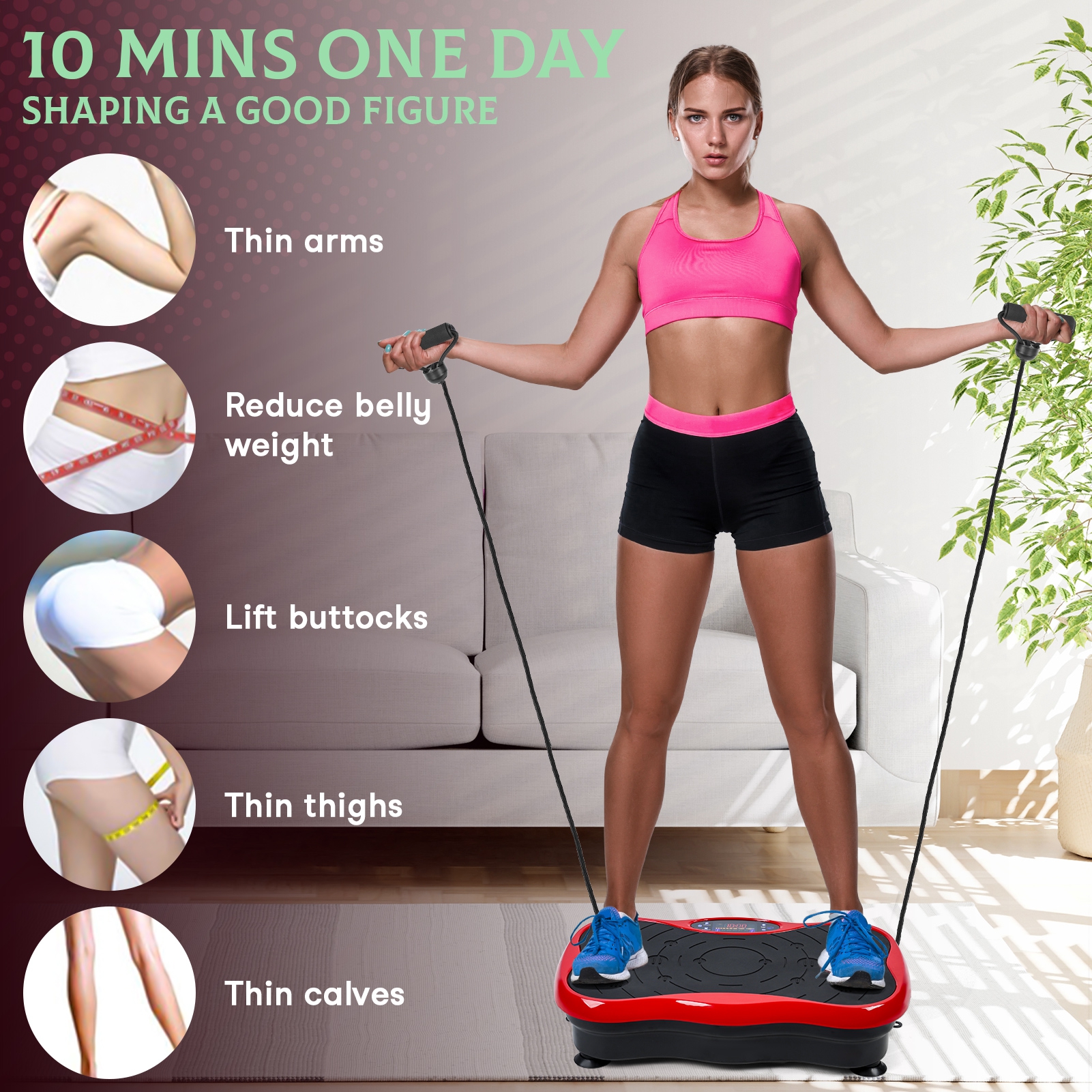 Thehsnt Whole Body Vibration Plate Machine w/ Resistance Bands - Home Gym for Weight Loss, Toning & Body Shaping