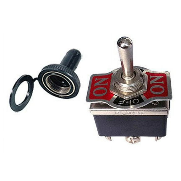 High Current Toggle Switch with Rubber Boot DPDT Center Off Momentary Both Sides 20 Amp