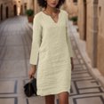 thumbnail image 2 of Sngxgn Women Long Sleeve Deep V Neck Loose Plain Long Maxi Casual Dress(Beige,L), 2 of 8