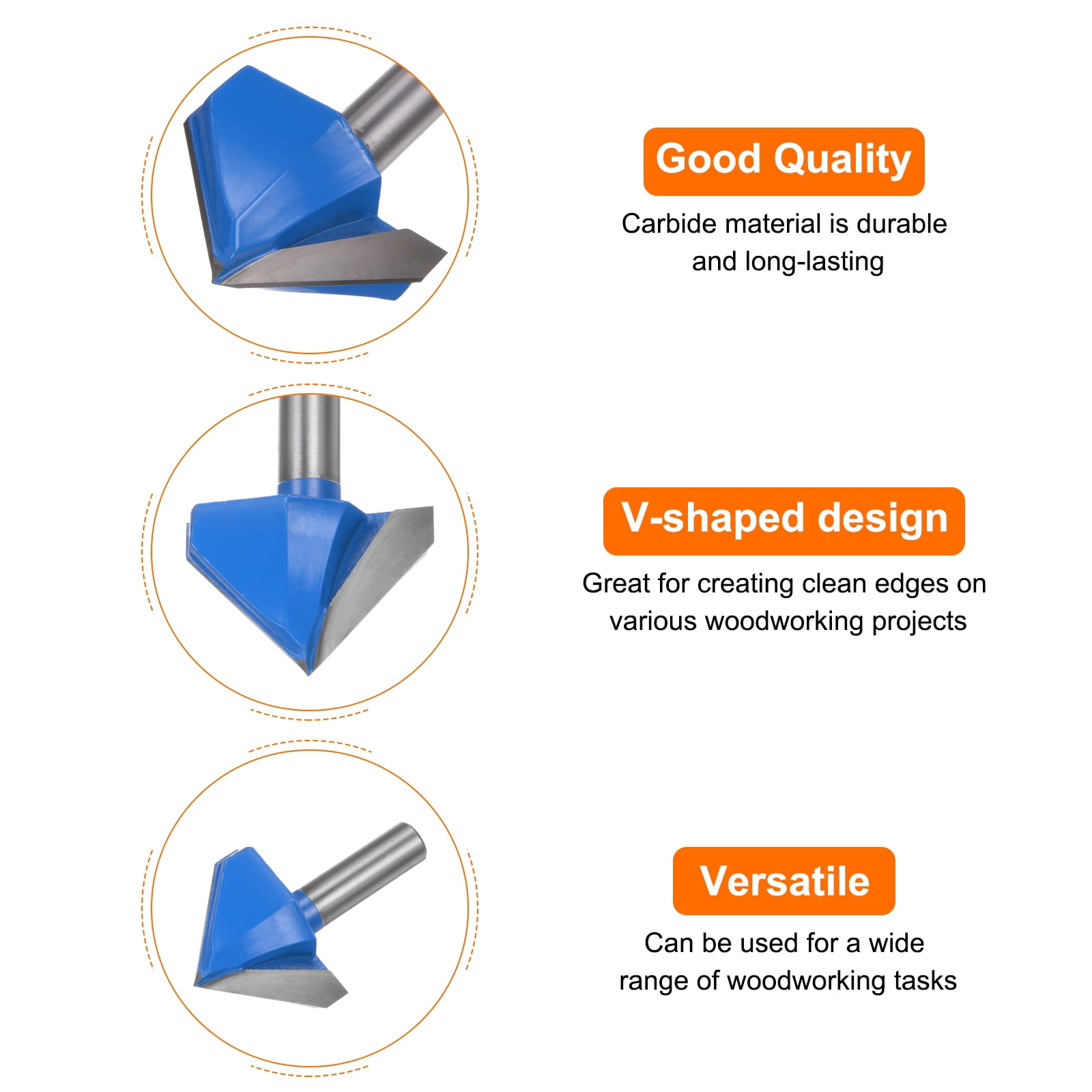 Router Bit 1/2" Shank 2" Dia 90 Degree V Type End Mill Carbide Edge Trimmer, Blue