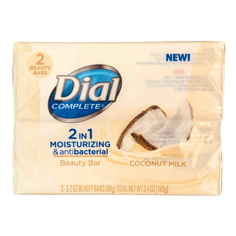 Dial Complete Beauty Bar Soap 2 In 1 Moisturizing Antibacterial Coconut Milk 2 Count 3.2 Oz Beauty Bars Per Package Pack Of 3 Packaging May
