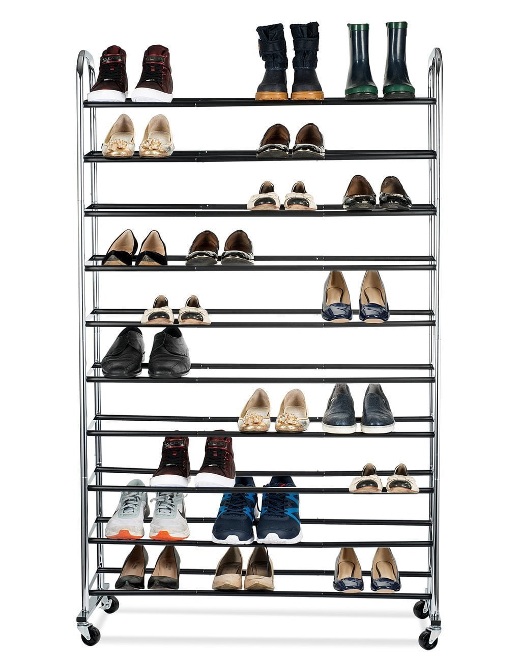 walmart hanging shoe organizer on Sagler Shoe Organizer Chrome Shoe Storage Supreme Fifty Pair Shoe Rack Closet With Durable Wheels For Easy Mobility New Open Box Walmart Com Walmart Com
