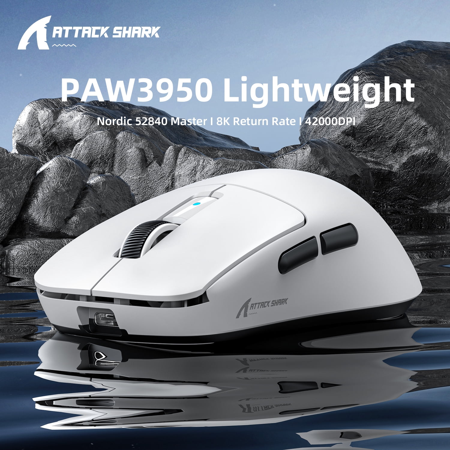ATTACK SHARK R6 Ultralight 39g Wireless 8K PAW3950MAX Gaming Mouse, Nordic 52840 Chip, DPI up to 42000, 8000Hz Polling Rate, Ice-feeling Coating