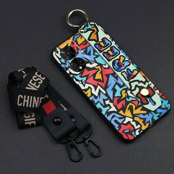 LYM-Phone Case For TCL 50 5G, Lanyard Anti-knock Soft case Graffiti Wristband Back Cover Ring Fashion Design Waterproof Dirt-resistant Anti-dust Silicone Phone Holder Shockproof Durable